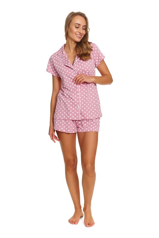 Pyjamassæt med hjerter og shorts, Lyserød